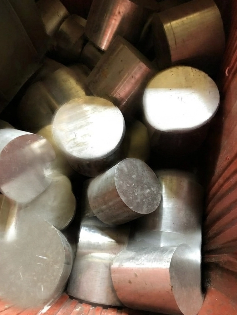 Tas de barres cylindriques métalliques polies et billettes d’alliage pour usinage, stock de matériaux bruts